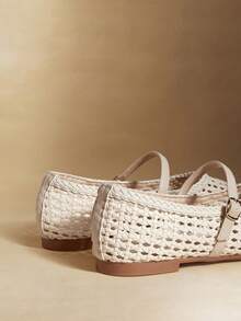 Rosivie PU Woven Material Flat Shoes, Elegant Office Style Commuter Shoes - Off-white - View 4