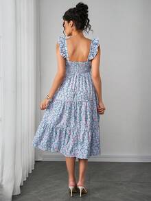 Momance Maternity Sleeveless Square Neck Ruffle Hem Casual Bohemian Midi Dress, Suitable For Baby Shower Photo Shoot - Multicolor - View 2