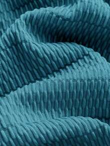 新生儿男女宝宝绿色柔软舒适提花面料连体衣，撞色针织，翻领短袖半拉链设计，开裆短裤，适合度假、居家、户外活动 - 藍色 - 查看 6