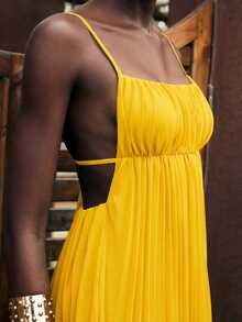 Maija 女士夏季度假连衣裙，简约无袖纯色波西米亚风沙滩裙，适合春夏季节穿着 - 黃色 - 查看 5