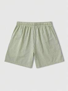 ROMWE MEN Pantalones cortos casuales con cordón en la cintura, con gráfico de palmera y rayas para hombres - Verde - Ver 2