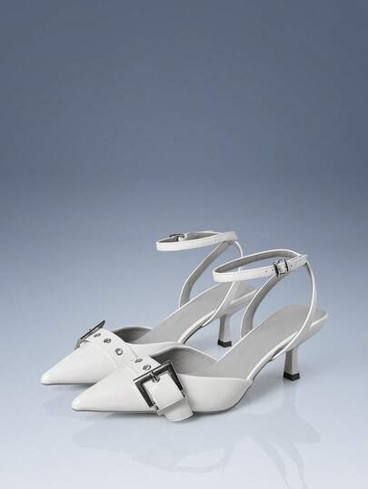 CUCCOO GRLICON 女士鞋扣设计尖头细高跟鞋，时尚简约机车风，粘扣设计，适合夏季度假穿着，也适合圣诞节穿着，多种风格可选——中性风、甜美风、朋克风和芭蕾风。