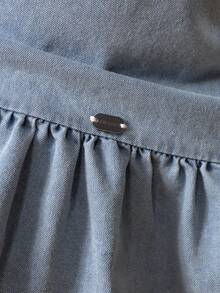 SUMWON Mädchen Chambray Besticktes Blumen Puffärmel Empire Taille Gestufte Midi Kleid mit weißen Randdetails für Lässig und Urlaub - Helle Waschung - Übersicht 6