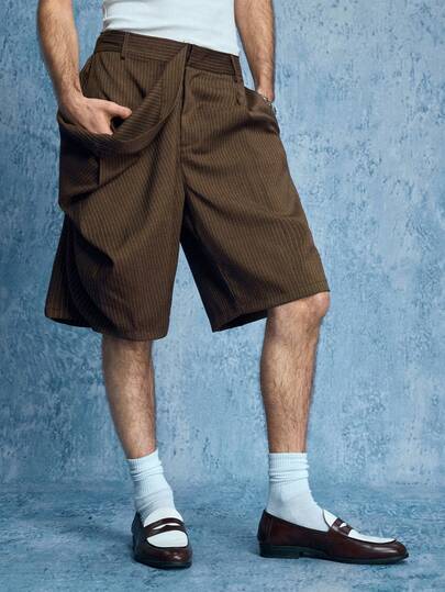 ROMWE MEN Street Life 男士休闲宽松条纹短裤，适合日常通勤和夏季穿着