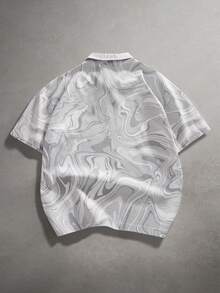 STYNVO Men's Marble Pattern Short Sleeve Zip Collar Casual Shirt Crop Men S Shirt Silver Men Shirt Reflective Shirt Abstract Men Summer Shirt Men S Mesh Vacation Shirt - White - View 2