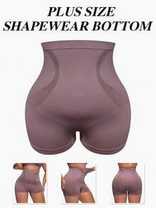 SHEIN 1件装女士加大码纯色无缝高腰塑身内裤收腰提臀平腹提臀塑身短裤 - 紫色 - 查看 6