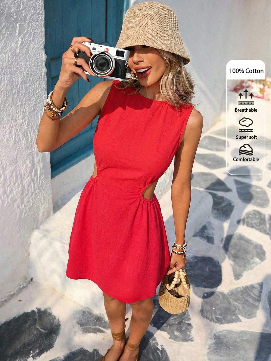 Vivid Eden Đầm nghỉ mát màu đỏ thanh lịch, gợi cảm dành cho nữ, đầm ngày Valentine, chất liệu mềm mại và thoải mái, kiểu dáng tối giản nhưng vẫn sang trọng. - Đỏ - Xem 1