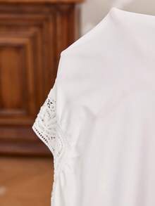 PalaceNights Palace Style Women's White Embroidered Hollow Collar Puff Sleeve Blouse, Lace Patchwork Backless Design, Loose Fit, Suitable For Daily Wear - White - View 7