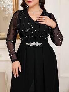 Ellevyn Bộ jumpsuit dài tay cổ chữ V dáng thanh lịch dành cho người có thân hình đầy đặn, phối lưới. - màu đen - Xem 4