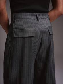 STYNVO Men's Casual Versatile Commuting Wide Leg Pants,Men's Casual Commute Striped Wide Leg Pants Gray Pants Pleated Pants Pinstripe Pants - Dark Grey - View 4