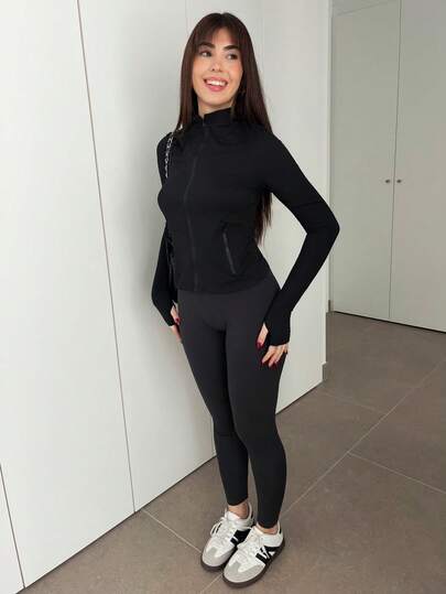 Hitanina Women's Solid Color Front Zipper Long Sleeve Simple Casual Jacket Fall Winter Cloth For Women