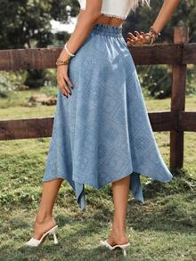 Breezaya Chân váy denim nữ màu trơn tối giản phong cách thường ngày - Rửa nhẹ - Xem 2