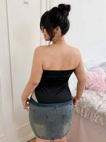 CovetEZ 大码纯色抹胸连体衣，百搭休闲，春夏款 - 黑色 - 查看 3
