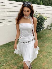 EastFlair Women's Floral Jacquard Snap Button Design Fashion Tube Top - White - View 1