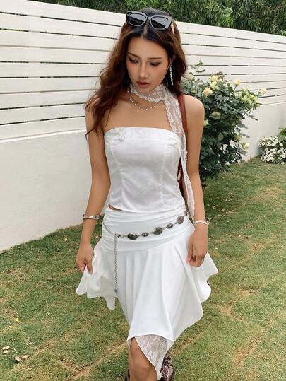 EastFlair Women's Floral Jacquard Snap Button Design Fashion Tube Top