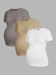 Modmama Maternity Casual Solid Color Short Sleeve T-Shirt For Summer - Multicolor - View 14