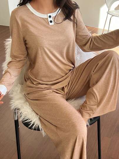 DAZY Women's Casual Colorblock Pajama Set