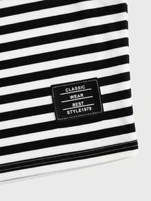 SWAVVY Casual White And Black Striped Drop Shoulder Long Sleeve T-Shirt For Men Knitted Fabric Round Neck Men Striped T Shirt Striped Shirts Striped Long Sleeve Mens Long Sleeve - White - View 4