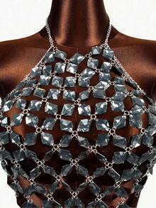 Mistrie 女士钻石细节吊带露背印花T恤，夏季，夏季上衣，夏季，夏季假期，女士夏季装，春季，春季女士装，春假，春季，春季，春季女士装，春季女士装，度假女士装，女士假期，夏季假期，女士度假，假期，假期，夏季假期，女士海滩假期 - 灰色 - 查看 6