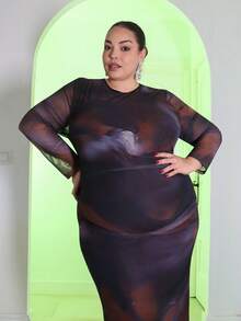 Pretty and Ole Elegant Long Sleeve Tie-Dye Print Pleated Waist Maxi Dress Asymmetric Collar Long Sleeve Elegant Date Night Dress Mesh Elastic Fabric Plus Size Women's Dress/Casual Chic Vacation Back To School Maxi Dress Bodycon Plus Size Dress Plus Size Bodycon Midi Dress Curvy Dress Curve Midi Dress Plus Size Midi Dress Plus Size Bodycon Dress - Multicolor - View 5