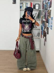 SHEIN HypeZone Y2K Women's Graphic Print Rhinestone Embellished Short Sleeve T-Shirt, Summer - Black - View 2