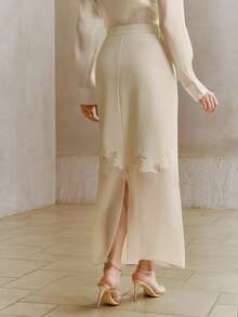 Anewsta 女士优雅时尚网纱拼接串珠半身裙 - 白色 - 查看 2