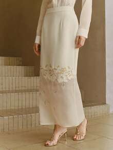 Anewsta 女士优雅时尚网纱拼接串珠半身裙 - 白色 - 查看 3