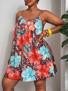 Slaydiva 加大码花卉豹纹连体衣 - 彩色 - 查看 7