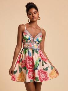 Travachic 1 件女士春夏度假梭织印花细肩带迷你连衣裙 - 彩色 - 查看 5