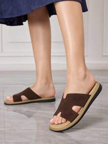 Solecia New Women's Slippers, Women's Casual Versatile Casual Shoes, Flat-Bottomed Slippers, Comfortable, Lazy Slip-On, Suitable For Commuting Daily Wear - Coffee Brown - View 3