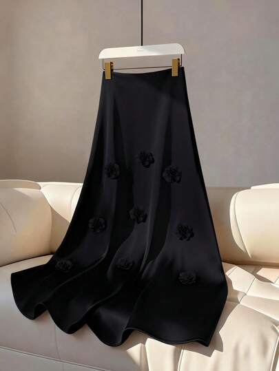 GlowEve CURVE Plus Size Women 3D Floral Decor Elegant Versatile Date Party Skirt