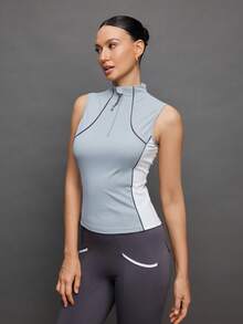 Activina Women's Casual Sports Half-Zip Sleeveless Equestrian Jacket - Grey - View 4