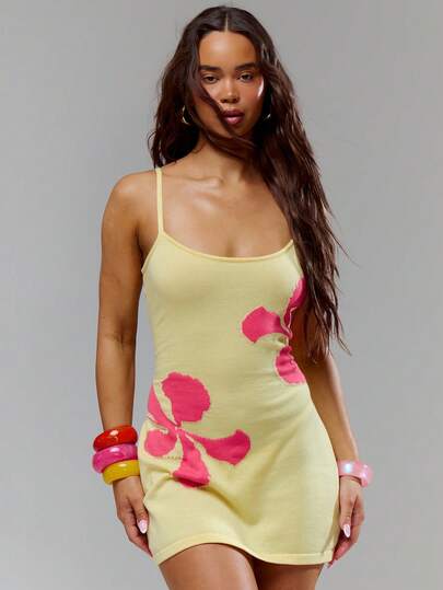 Musera Resort Flat Knit Floral Strappy Mini Dres Swim Vacation Holiday Summer Travel Beachwear Casa Calypso