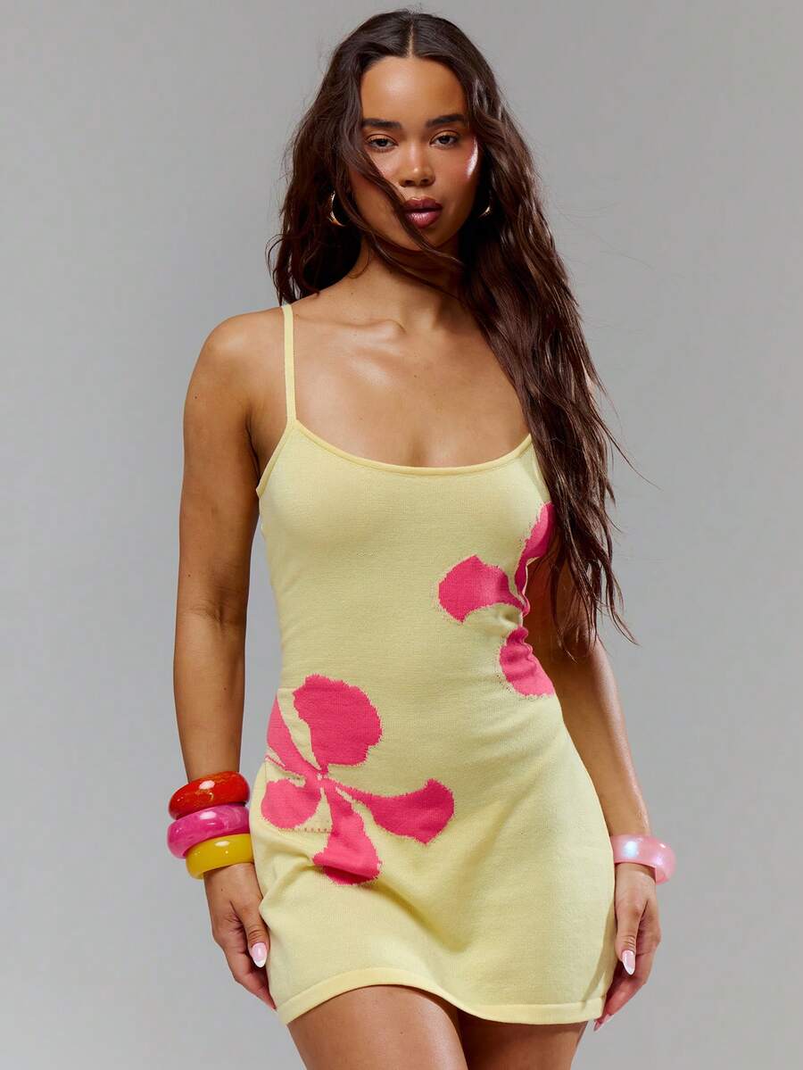 Musera Resort 平针织花卉吊带迷你连衣裙 泳装 度假 夏季旅行 沙滩装 Casa Calypso - 淡黃色 - 查看 1