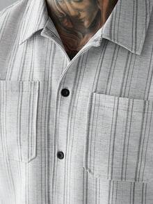 SLATEMANN Set da uomo composto da camicia a righe con bottoni e pantaloncini corti (set da 2 pezzi), un outfit casual jacquard da uomo, adatto per vacanze, spiaggia, uso casual quotidiano e abbigliamento estivo, comodo e versatile. - Grigio - Visualizzare 6