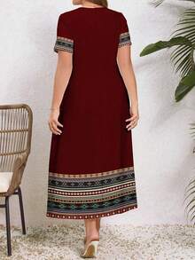 EMERY ROSE Gaun Maxi Lengan Pendek Leher V Kasual Ukuran Plus Motif Bunga Bohemian untuk Wanita, Cocok untuk Liburan Musim Semi/Panas dan Karnaval - MultiWarna - View 2