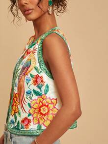 Travachic Tropical Print Casual Summer Tank Top - Green - View 7