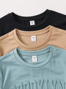 SHEIN 6件套男童休闲宽松字母图案圆领T恤短裤套装，适合通勤、上学、日常穿着、运动、春夏穿着。 - 彩色 - 查看 7