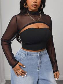 Truni 1 pieza Blusa de malla de punto negra para mujer (excluye el camisón) - Negro - Ver 3