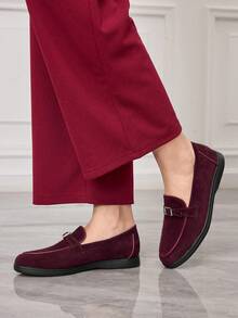 Sleekvia Casual Versatile Commuting Fringe Decor Flat Loafers - Red - View 5