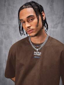 AXEPEAK Men's Air Layer Suede Fleece Loose Knit Short Sleeve T-Shirt - Brown - View 4