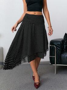 Ritzy Row Women's Elegant Versatile Slimming Mini Polka Dot Skirt - Black - View 5