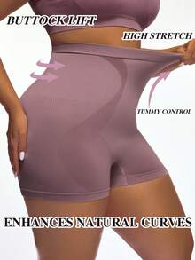SHEIN 1件装女士加大码纯色无缝高腰塑身内裤收腰提臀平腹提臀塑身短裤 - 紫色 - 查看 4