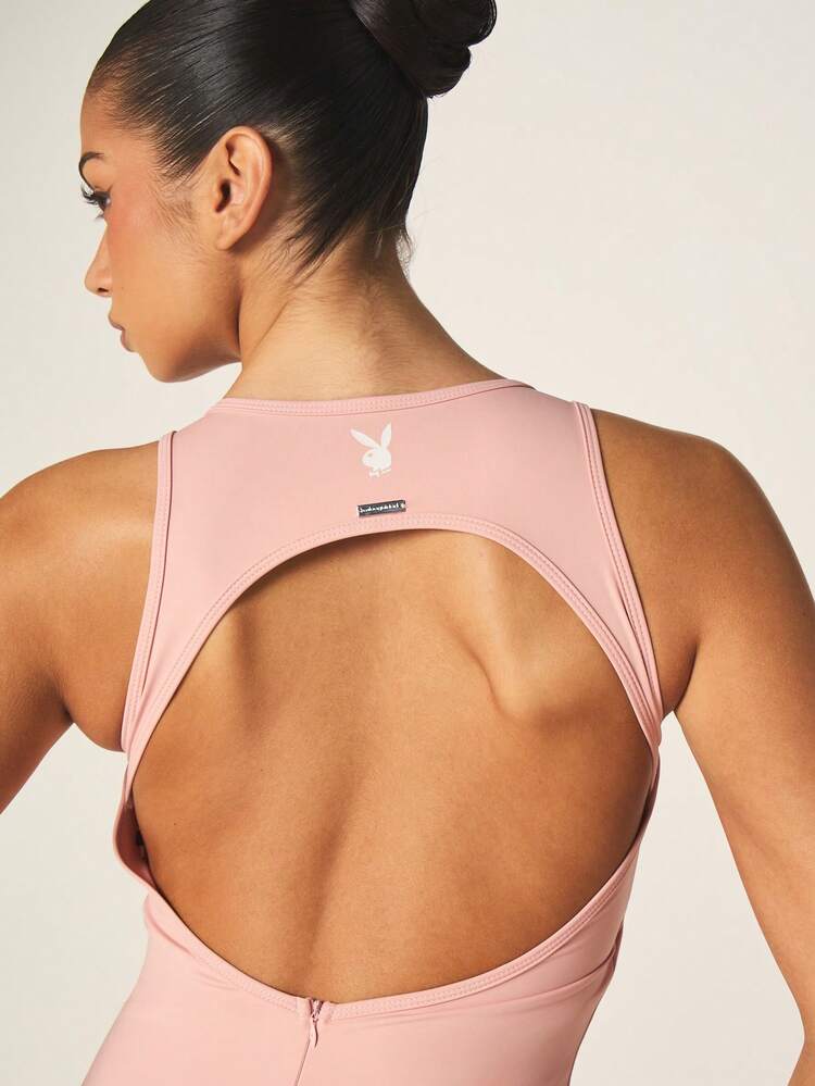 Missguided x Playboy Logo Cut Out Back Athletic Jumpsuit With Racerback Design Short Romper For Summer Activewear Casual Outfits