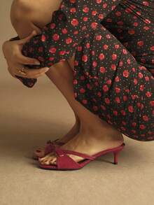 Rosivie Women's Buckle Design Fashion Daily Wear Slip-On High Heel Sandals - Red - View 6