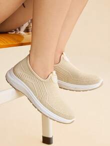 CUCCOO EASI Zapatillas deportivas casuales, transpirables y cómodas con diseño calado para mujeres - Beis - Ver 1