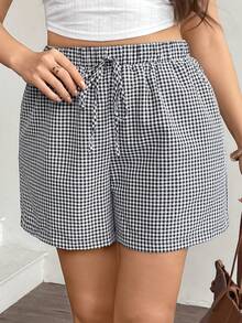 Easowa Curve Quần short nữ cỡ lớn mùa hè kẻ caro, cạp chun, túi chéo, thích hợp mặc đi nghỉ mát, đi biển, du lịch, lễ Phục sinh, mùa xuân, hè, quần short cotton kẻ sọc thoải mái, thích hợp mặc đi nghỉ mát, mùa hè, đi biển, dạo chơi, nghỉ hè, quần short đi biển, mùa xuân hè - Đen và trắng - Xem 6
