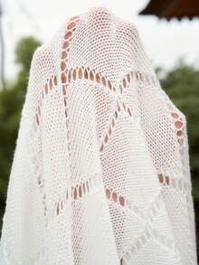 Swim Chiccia 女士优雅度假风白色针织不对称纽扣长袖连衣裙 - 白色 - 查看 8