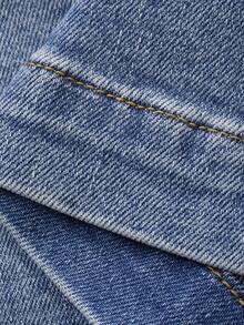 DAZY 女士中腰修身时尚夏季休闲百搭喇叭牛仔裤 - 藍色 - 查看 5