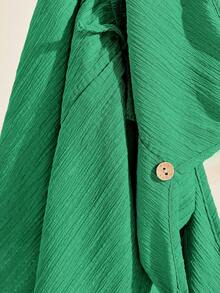Jumpsuit Kasual Musim Panas Warna Hijau untuk Anak Perempuan Remaja, Rompi Bertekstur Tenun Gaya Rompi dengan Kancing Depan, Gaya Pastoral untuk Jalan-jalan Musim Semi & Minum Teh - Hijau - View 14